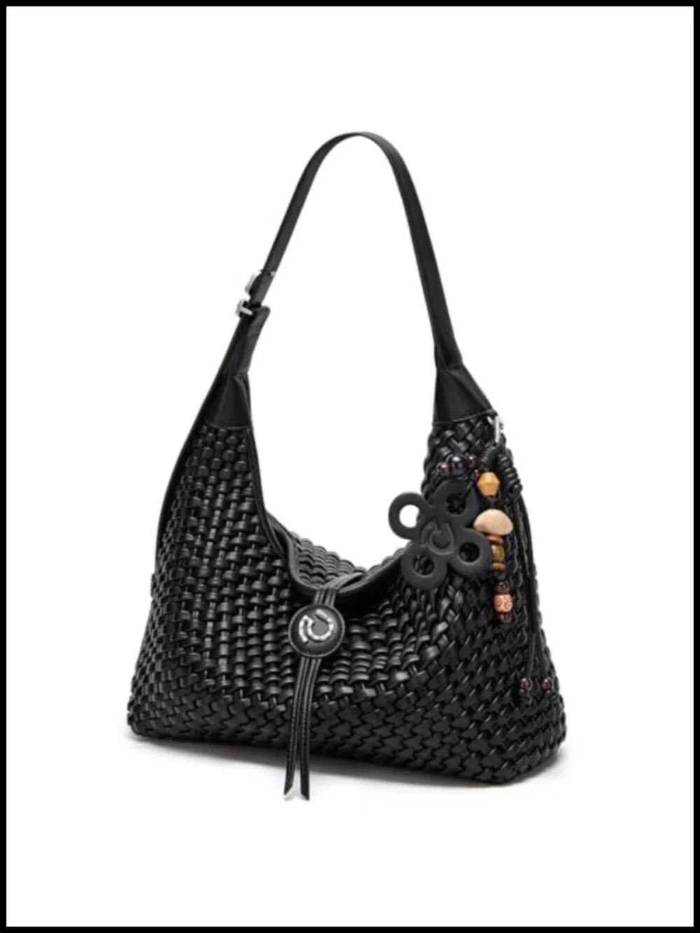 Hand-knitted Vegan Leather Hobo Crossbody Bag Travel Tote
